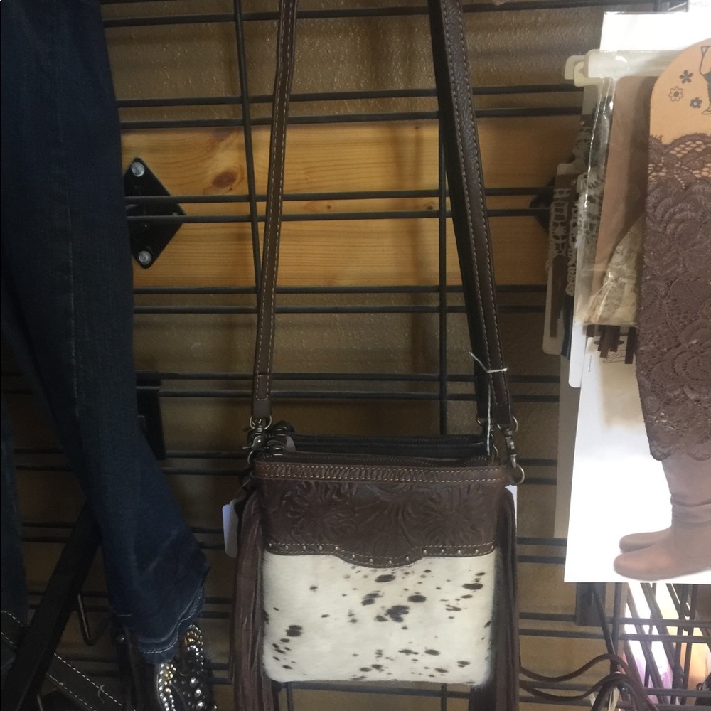 Cross body cowhide & fringe purse